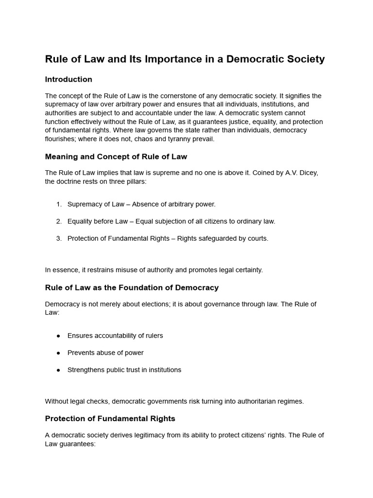 Importance of Rule of Law in Democracy | PDF | Rule Of Law | Democracy