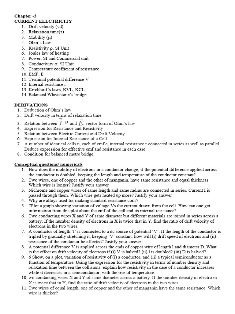 XII L3CurrentElectricity Worksheet | PDF | Series And Parallel Circuits ...