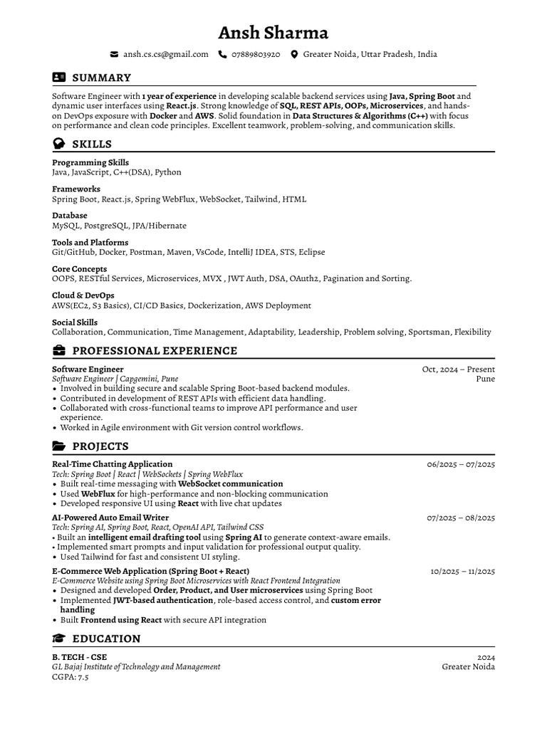 Software Engineer Resume - Java & React | PDF | Amazon Web Services | C++