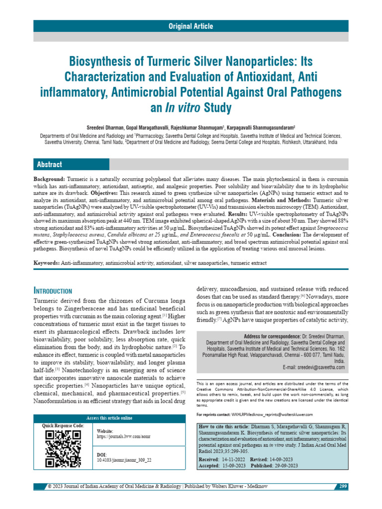 Turmeric Silver Nanoparticles: Antioxidant & Antimicrobial Study | PDF ...