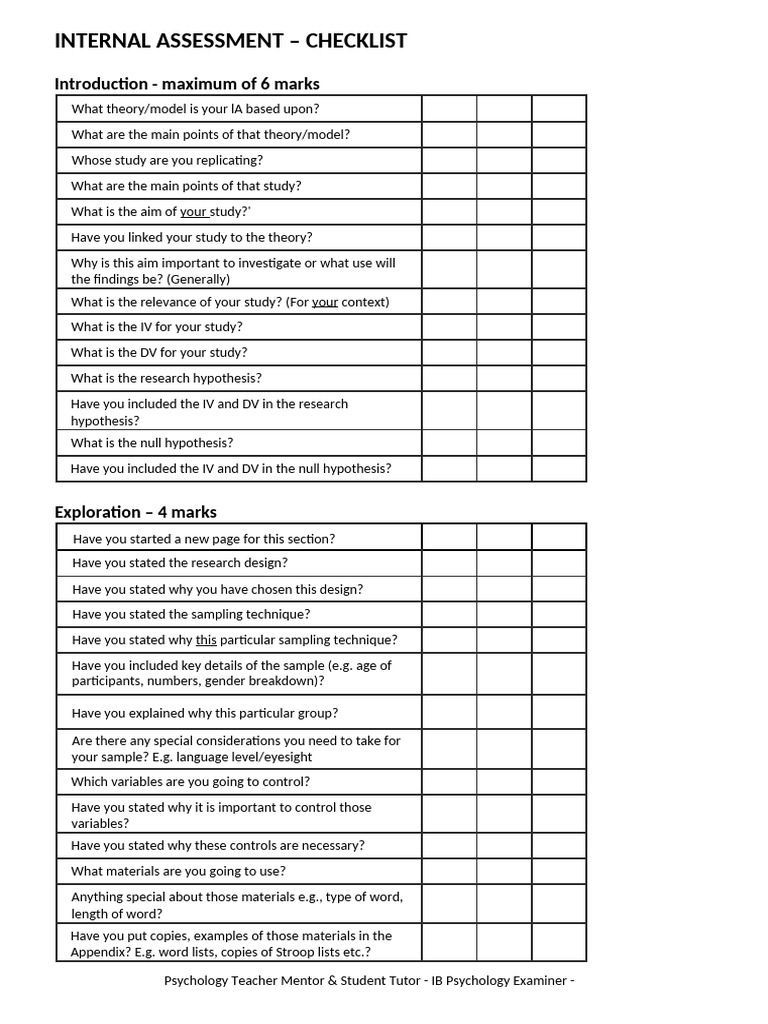 Internal Assessment Checklist Guide | PDF