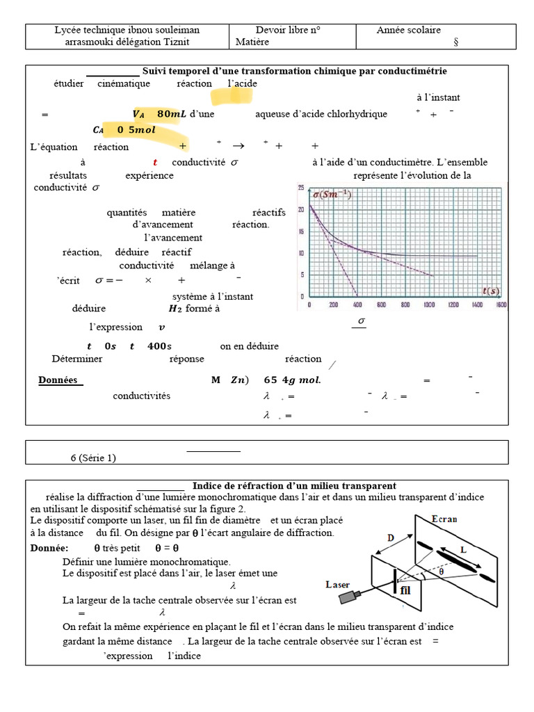 Devoir de Physique-Chimie 2Bac STM 2025/2026 | PDF | Indice de ...