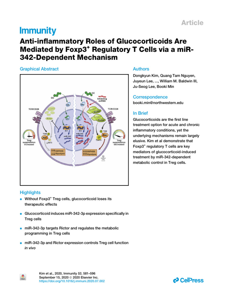 Anti-inflammatory Roles of Glucocorticoids Are Mediated by Foxp3 ...