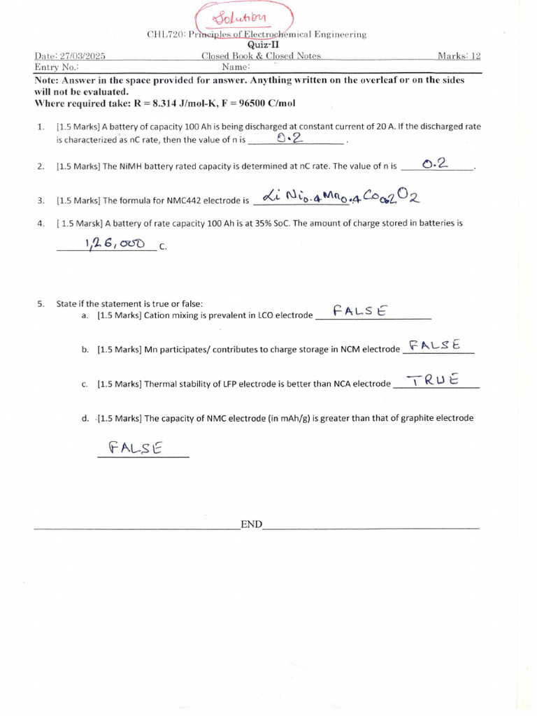 Quiz 2 Solution CHL720 | PDF