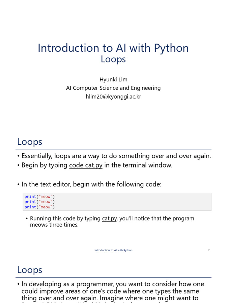 Python Loops and Lists in AI | PDF | Control Flow | Python (Programming ...