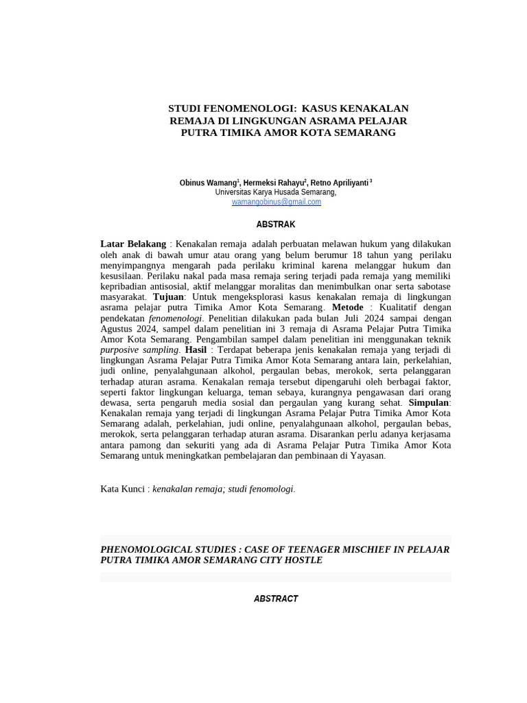 Kenakalan Remaja di Asrama Semarang | PDF