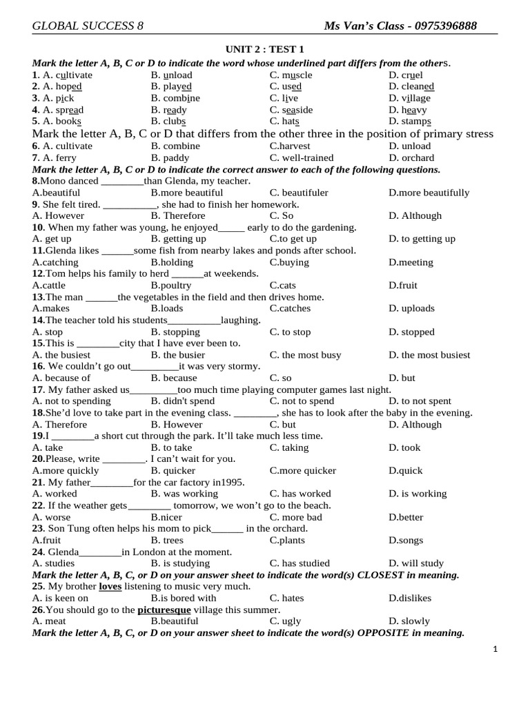Unit 2 - Practice Test | PDF