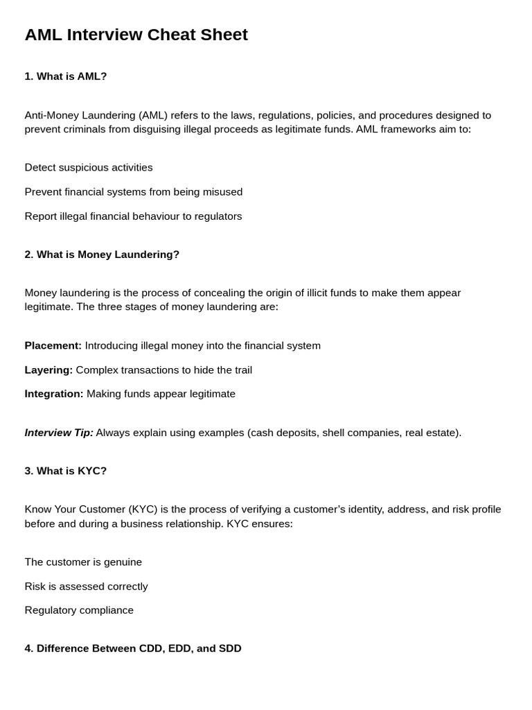 AML Interview Preparation Guide | PDF | Money Laundering | Financial ...