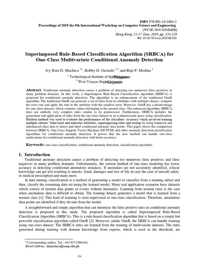 SRBCA for One-Class Anomaly Detection | PDF | Support Vector Machine ...