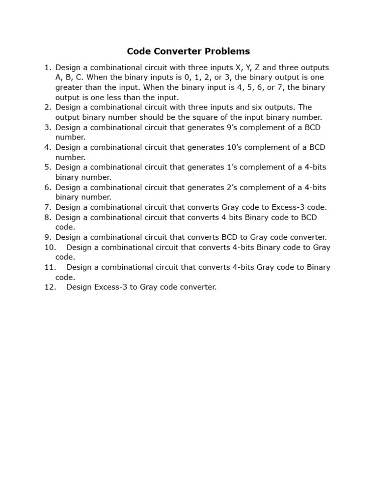 Combinational Circuit Design Problems | PDF