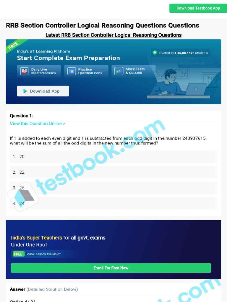 RRB Section Controller Logical Reasoning Questions ...
