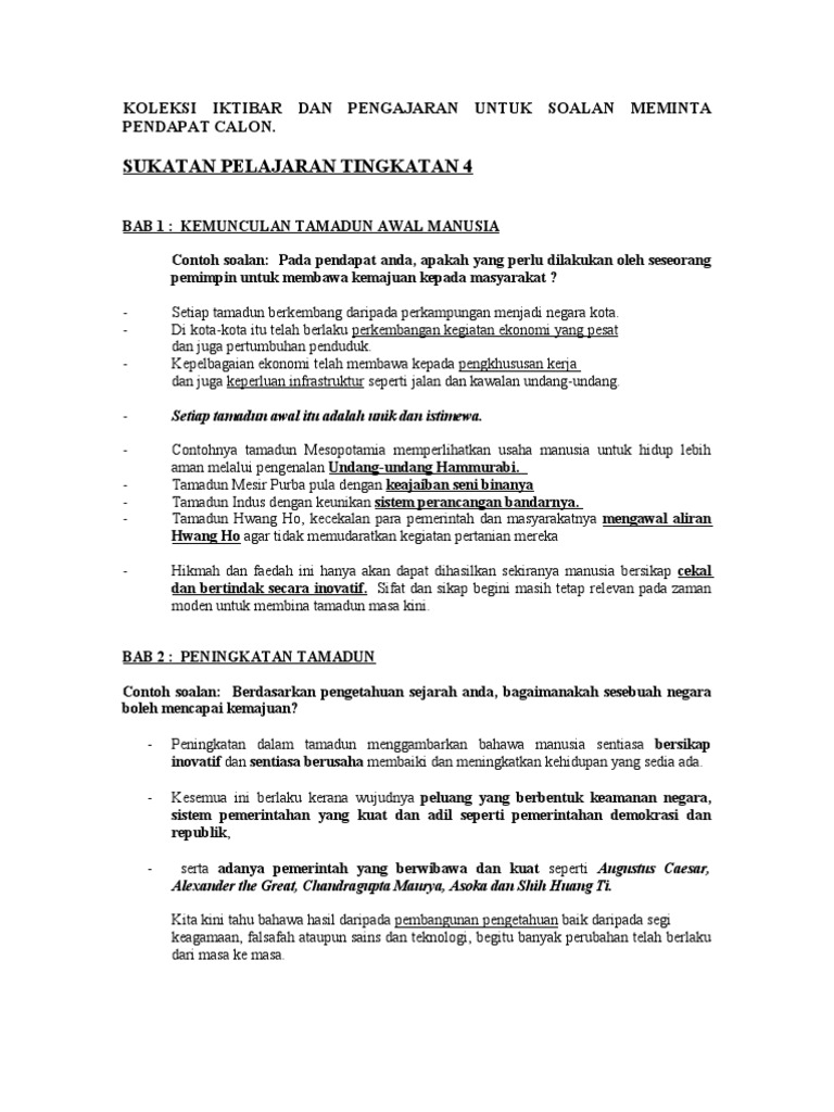 Contoh Soalan Rumusan Tingkatan 4 - Selangor l