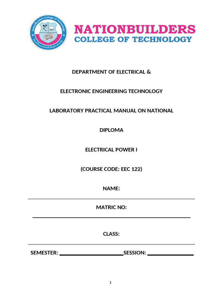 Electrical Power Lab Manual EEC 122 | PDF | Resistor | Voltage