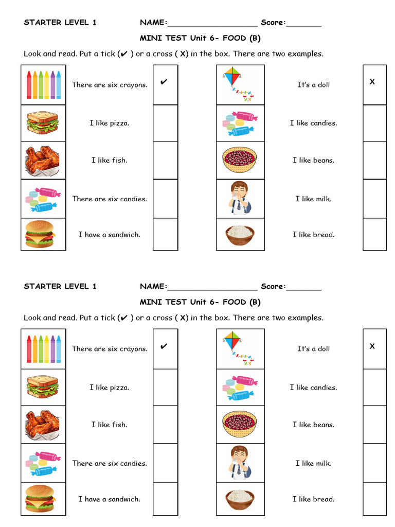 Up 1 Mini Test Unit 6 FOOD B | PDF