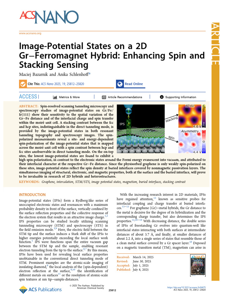 Image Potential States On A 2d GR Ferromagnet Hybrid Enhancing Spin and ...
