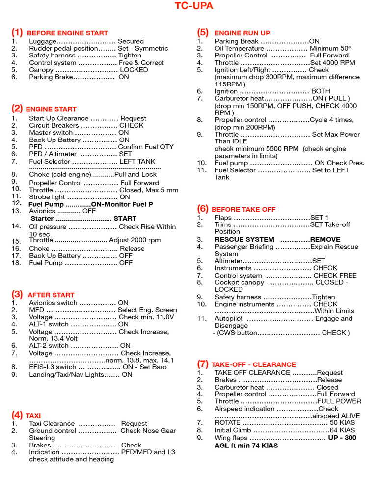 Aircraft Pre-Flight and Operation Checklist | PDF | Vehicle Parts ...