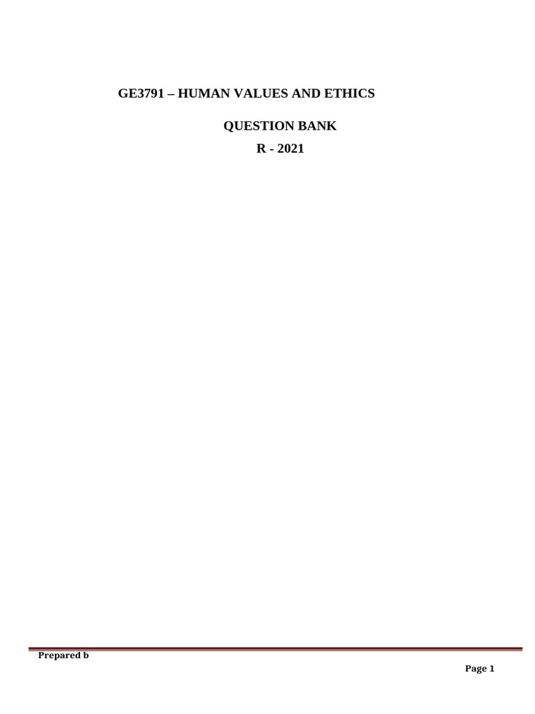 Human Values and Ethics Question Bank | PDF | Inductive Reasoning ...