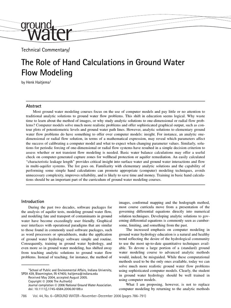 Hand Calculations in Groundwater Modeling | PDF | Aquifer | Hydrogeology