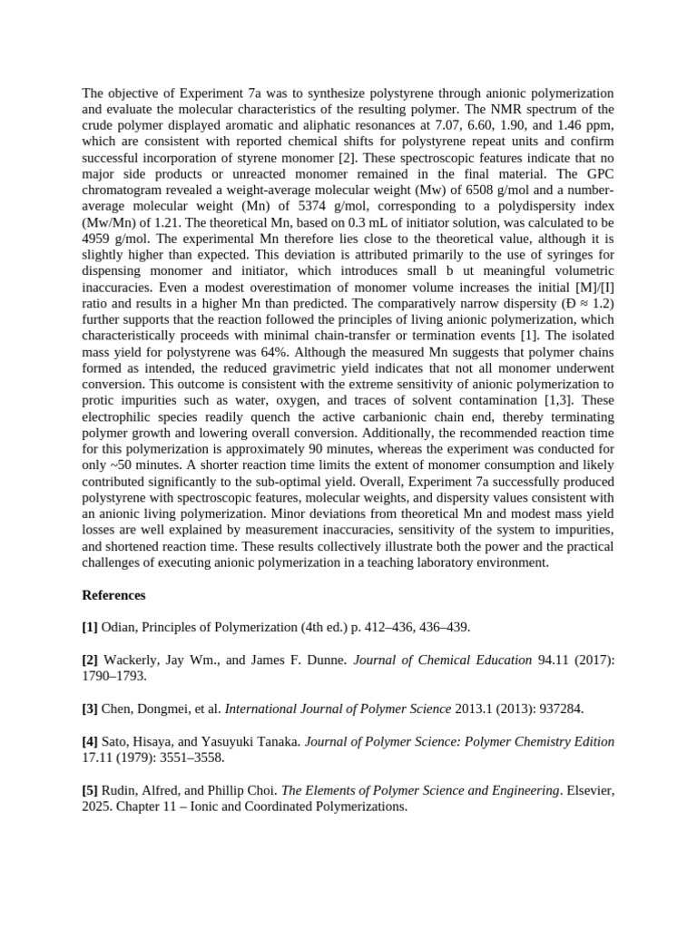 Anionic Polymerization of Polystyrene | PDF | Copolymer | Polymers
