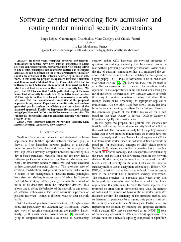 Software Defined Networking Flow Admission and Routing Under Minimal ...