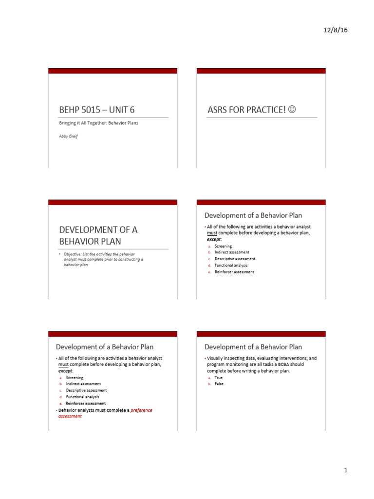 Abby+Greif 5015+unit+6 Practice+ASRs 6+Per+Page | PDF | Reinforcement ...