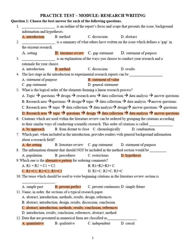 Research Writing Practice Test | PDF | Methodology | Procedural Knowledge