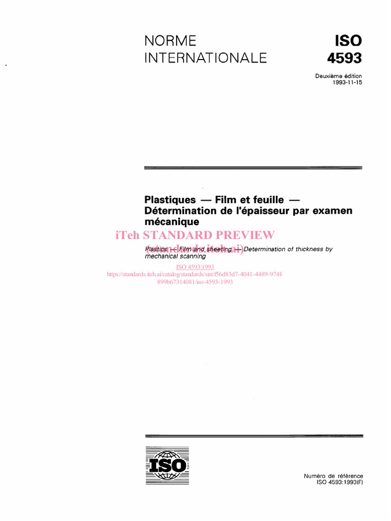 ISO 4593:1993 - Épaisseur Plastiques | PDF | Organisation ...