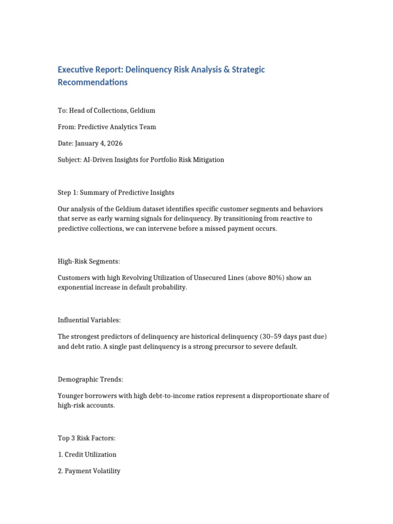 Delinquency Risk Analysis & AI Strategies | PDF