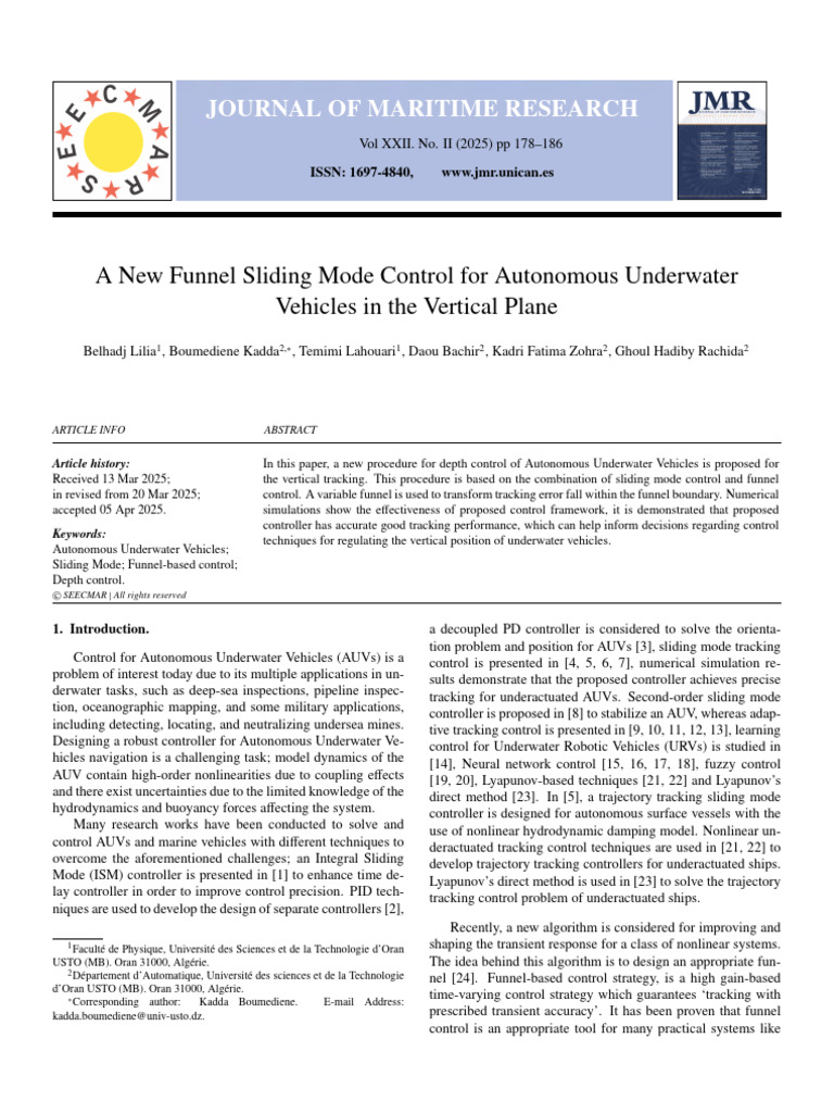 A New Funnel Sliding Mode Control For Autonomous Underwater Vehicles in ...