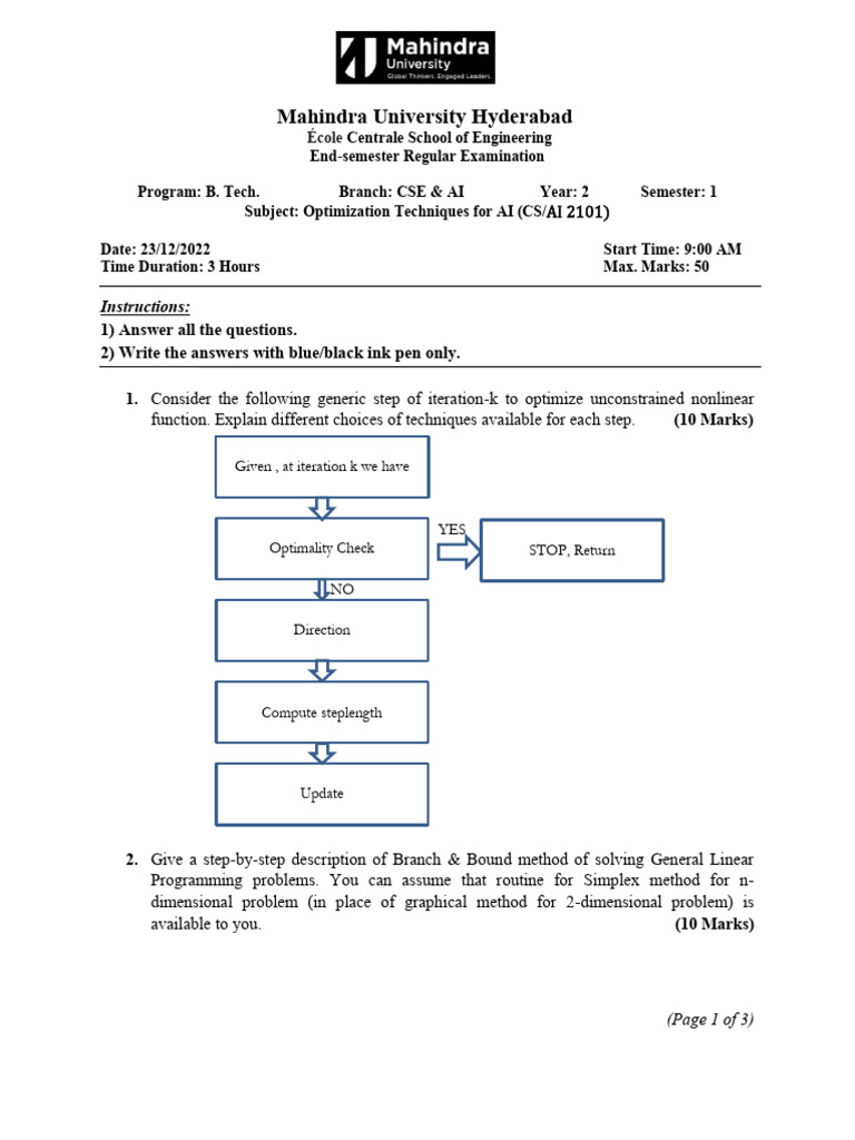 Optimization Techniques for AI Exam | PDF | Mathematical Optimization ...