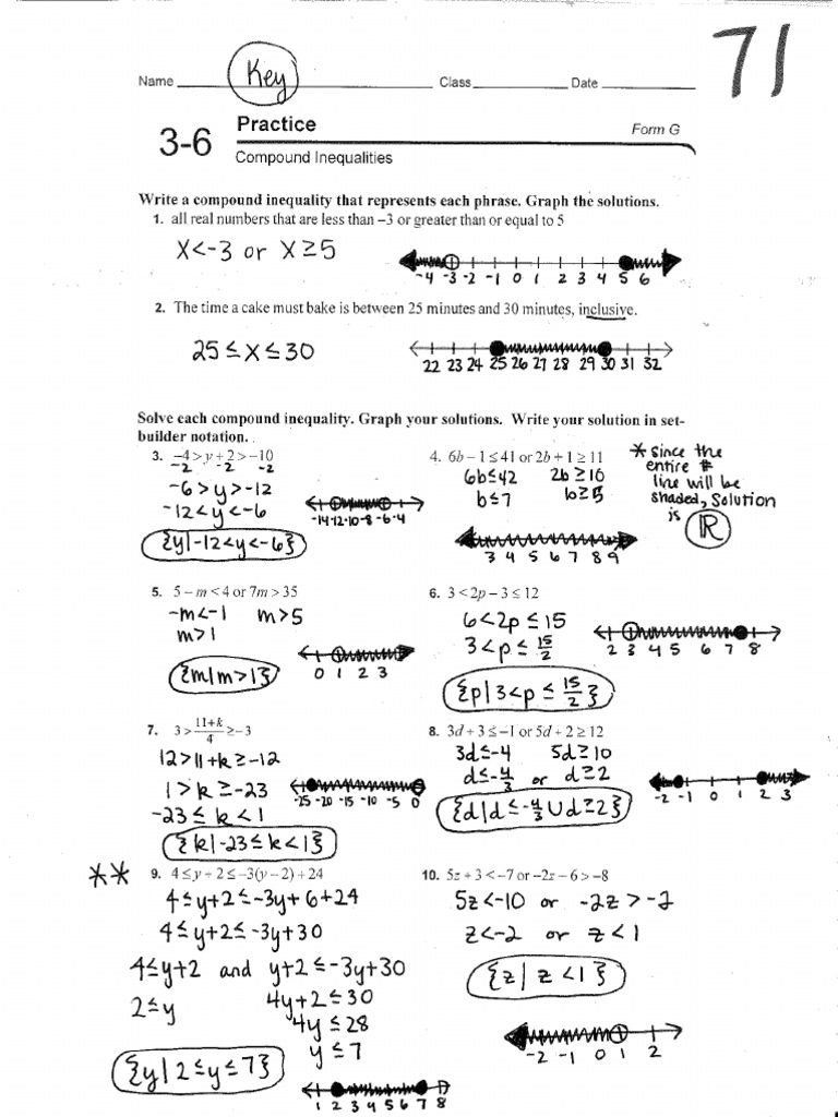 Homework 3.6 Compound Inequalities Day 2 - Key | PDF