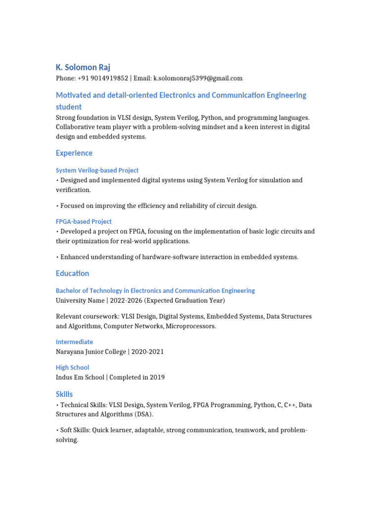 Electronics Engineering Student Profile | PDF