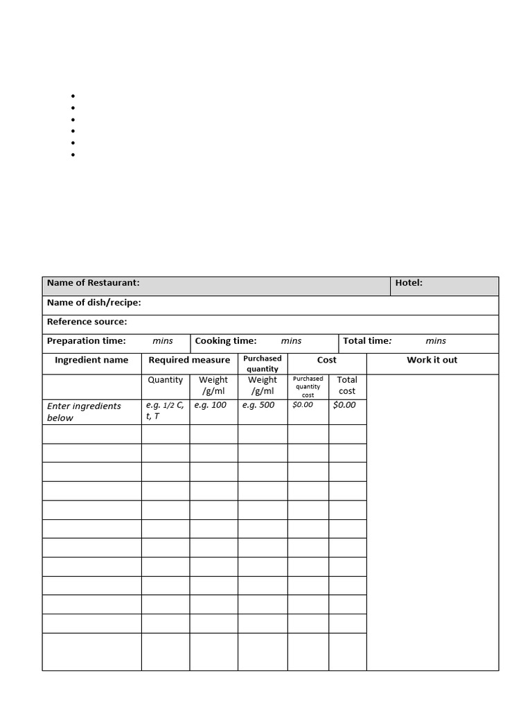 Standard Menu Syllabus for Recipes | PDF
