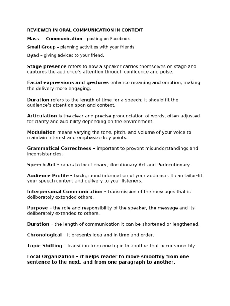 Reviewer in Oral Communication in Context 2 | PDF | Communication | Speech