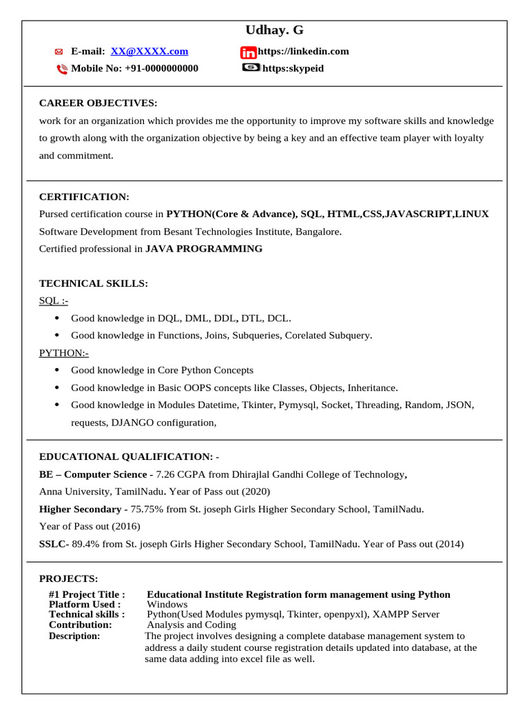 Software Developer Resume: Python & SQL | PDF | Python (Programming ...