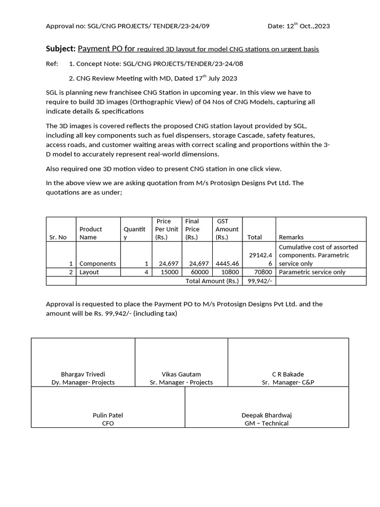 Approval Note For Preparing 3D Layout | PDF
