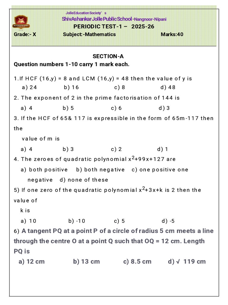 Periodic Test-1 - 2025-26 | PDF