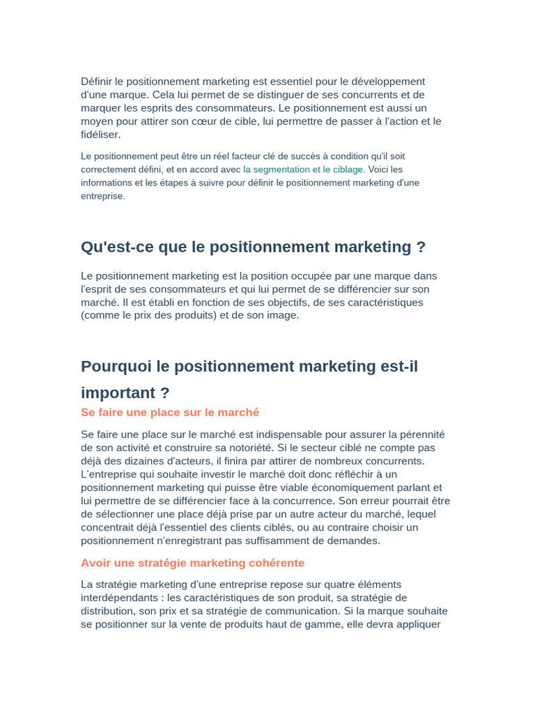 Guide du Positionnement Marketing Efficace | PDF | Commercialisation ...