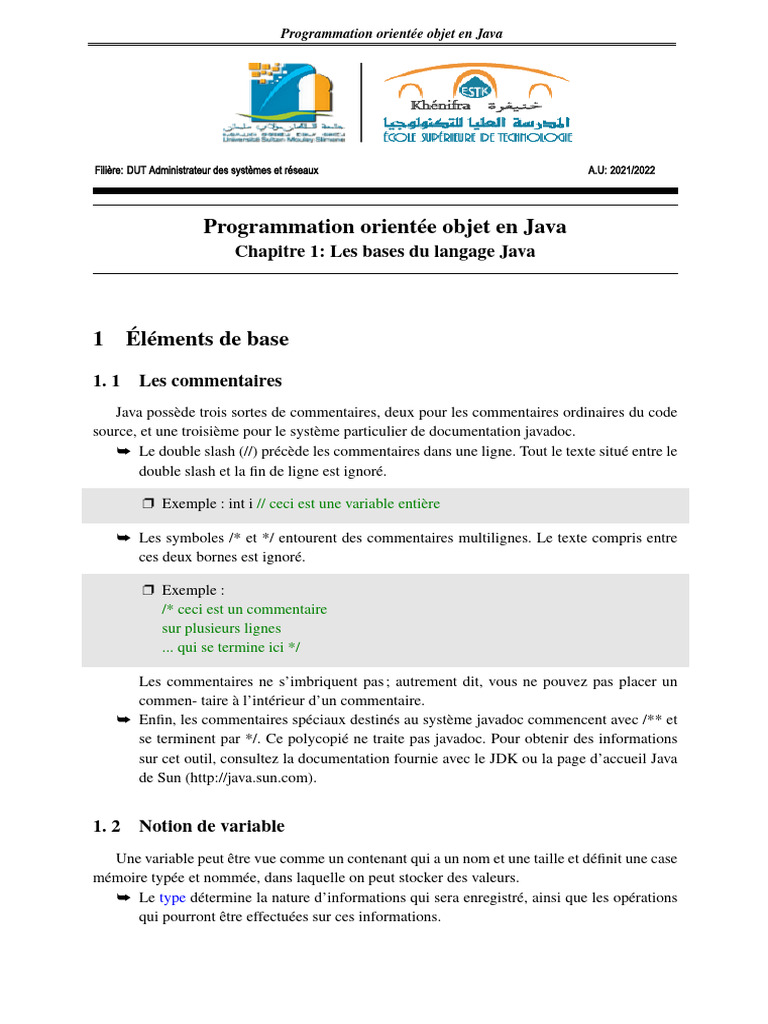 Introduction à Java et programmation OOP | PDF | Java (Langage de ...