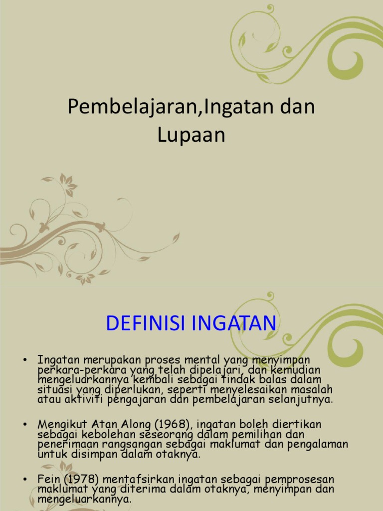 Pembelajaran, Ingatan Dan Lupaan | PDF