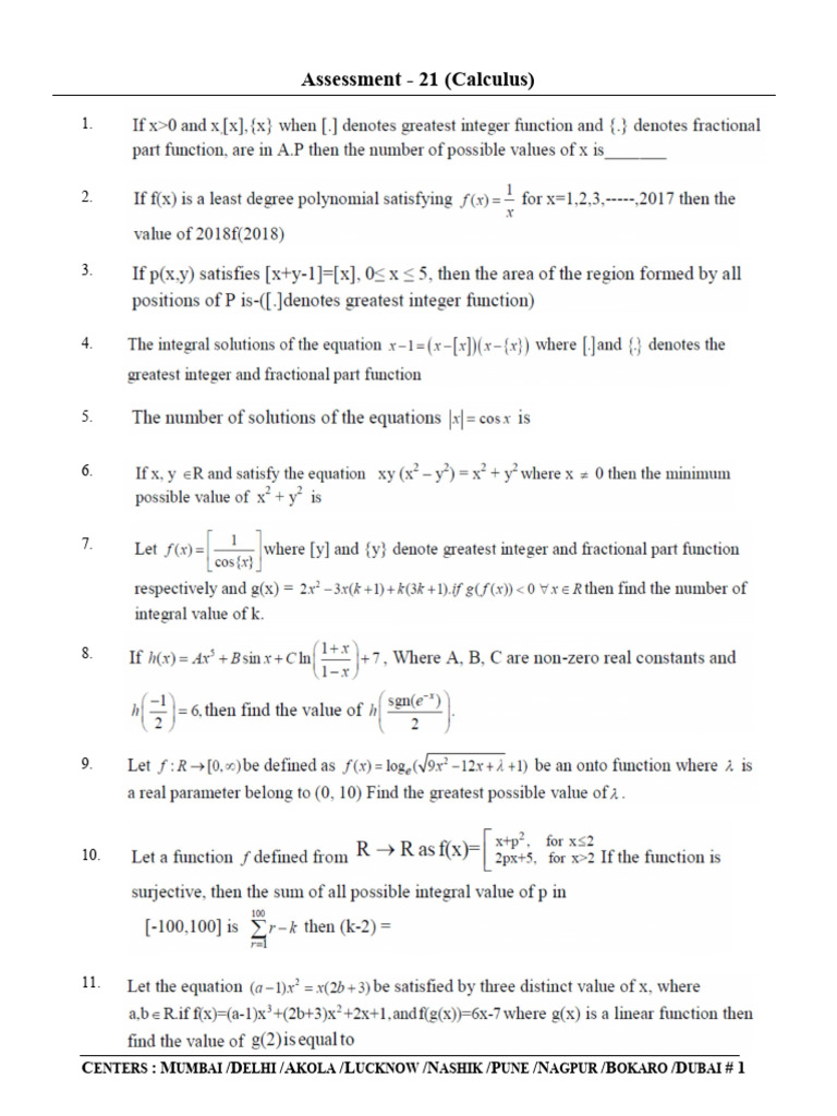 Assessment - 21 (Calculus) DT. 29-12-2020 | PDF