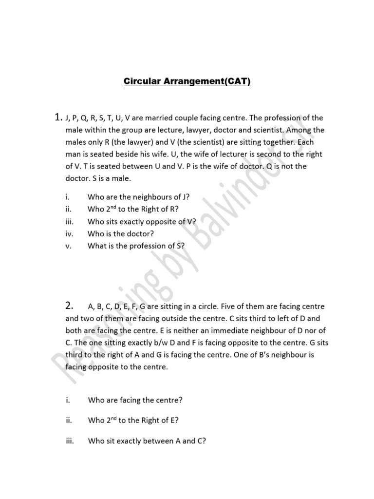 Circular Arrangement Problem Set | PDF