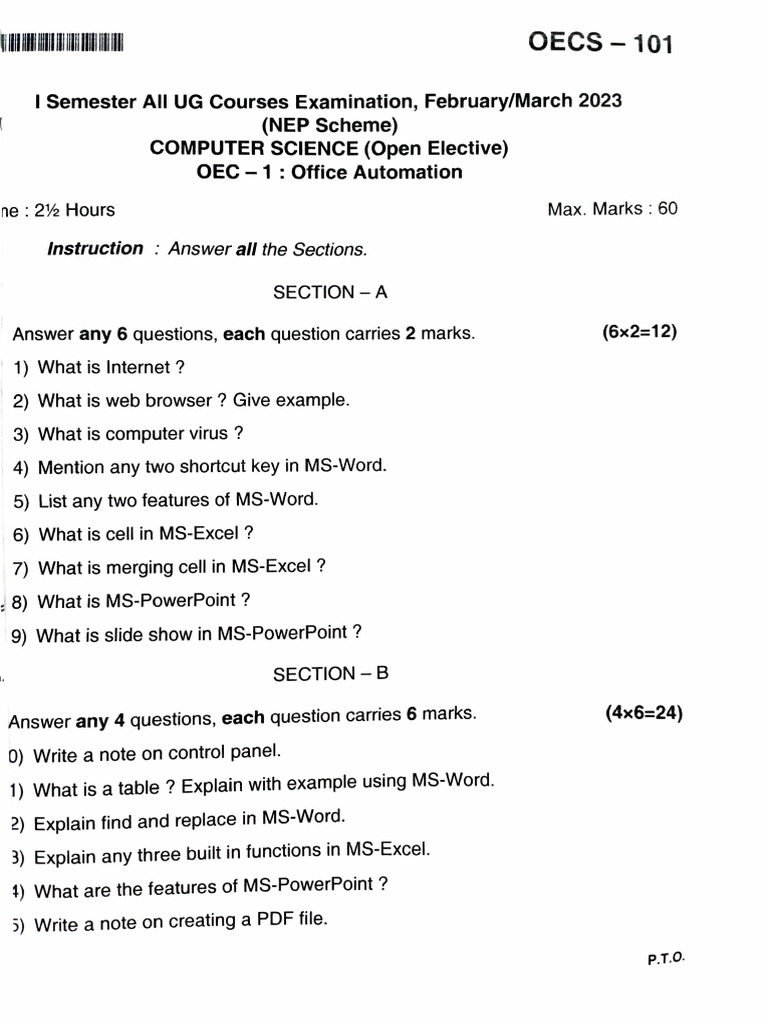 UG Computer Science Exam Questions 2023 | PDF | Microsoft Power Point ...