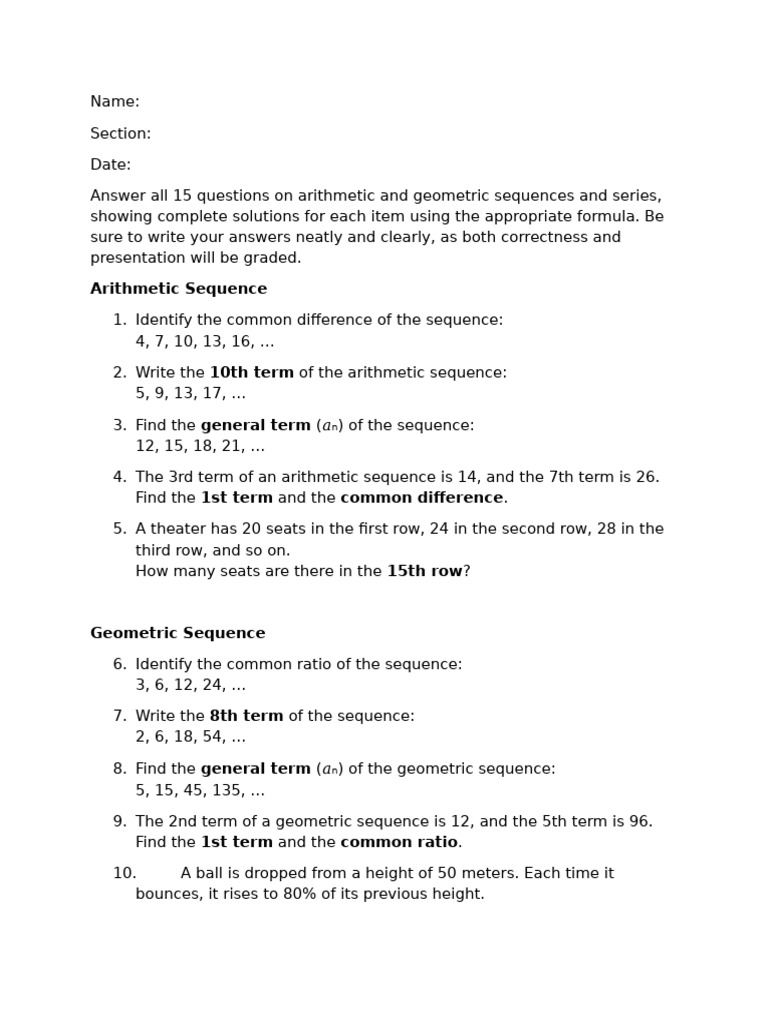 Arithmetic and Geometric Sequence-Series | PDF