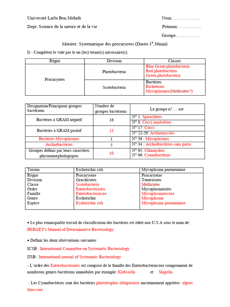 Systématique des Procaryotes : Guide Complet | PDF | Bactérie | Prokaryota