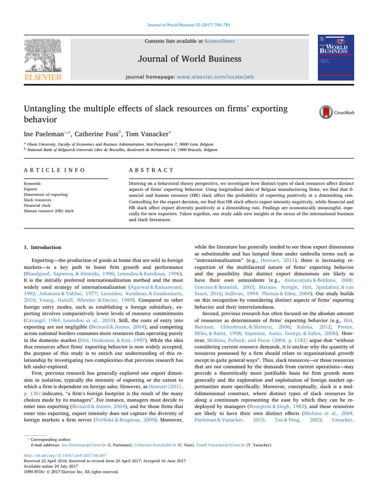 Effects of Slack Resources on Exporting | PDF | Regression Analysis ...