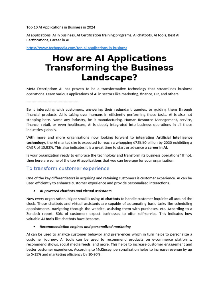 How Is AI Transforming The Business Landscape | PDF | Artificial ...