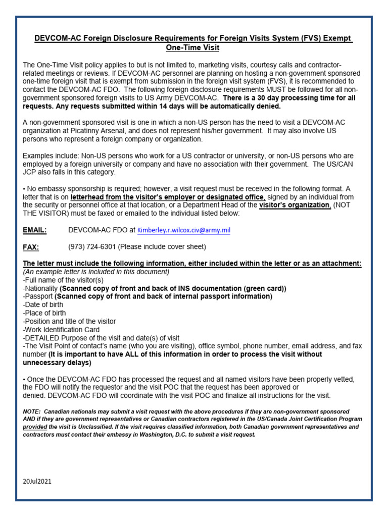 DEVCOM-AC Foreign Visit Guidelines | PDF | Identity Document ...
