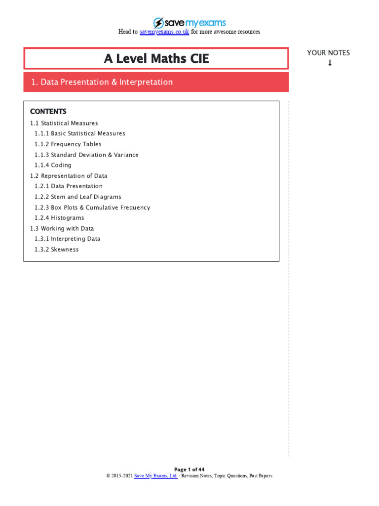 A Level Maths: Data Presentation Guide | PDF | Quartile | Mean