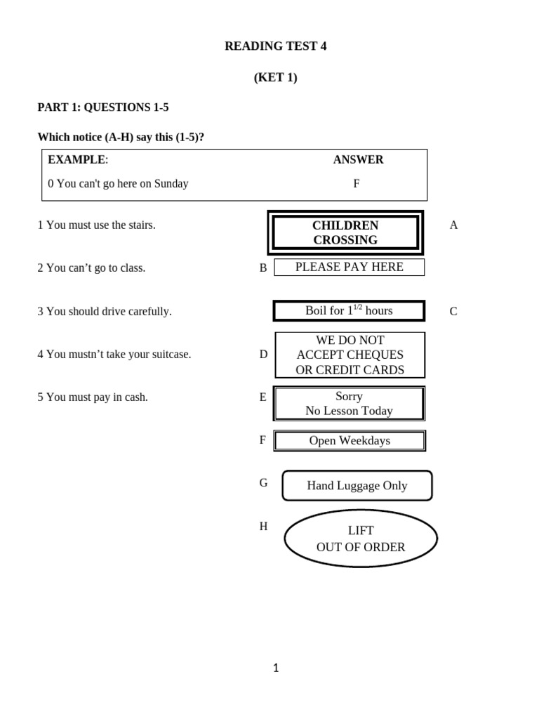 KET 1 Reading Test Practice Questions | PDF | Burglary